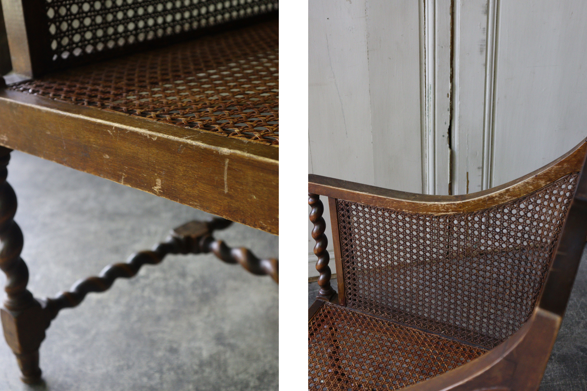 古いイギリスの籐編みチェア RE229 イギリスの古い ケイン アームチェア 椅子